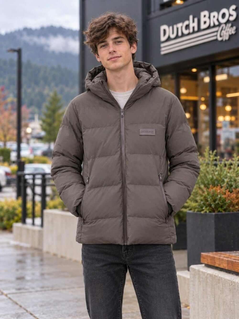 NWOT Dutch Bros Coffee Jacket Unisex XS Brown Puffer Full Zip Winter Workwear